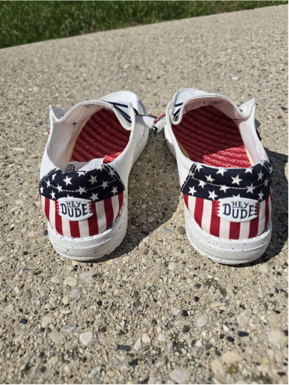 Hey Dude USA Flag Patriotic Slip On Shoes Woman's 11W Wide Excellent Condition